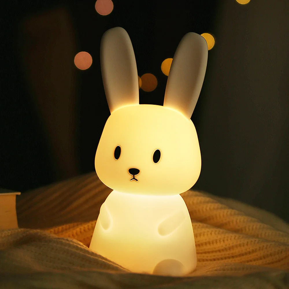 Cute Silicone Night Light Rabbit Whale Cat Touch Sensor USB Rechargeable Bedroom Bedside Lamp For Kids Baby Drop 250319