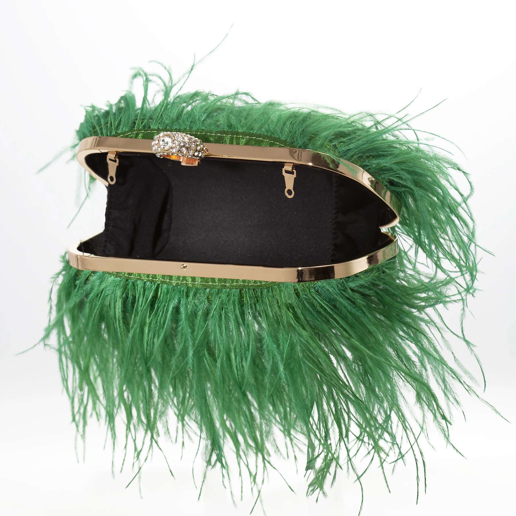 Women Real Natural Ostrich Feather Evening Bags Purses Clutch Vintage Banquet Handbag