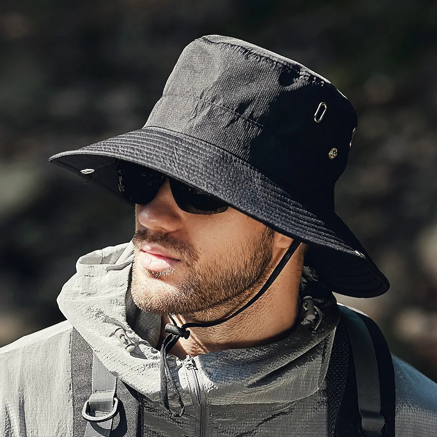 Summer Wide Large Brim Men Fisherman Hat Waterproof UV Protection Sun cap Hiking Fishing Climbing Oversized Safari Bucket Hats 250320
