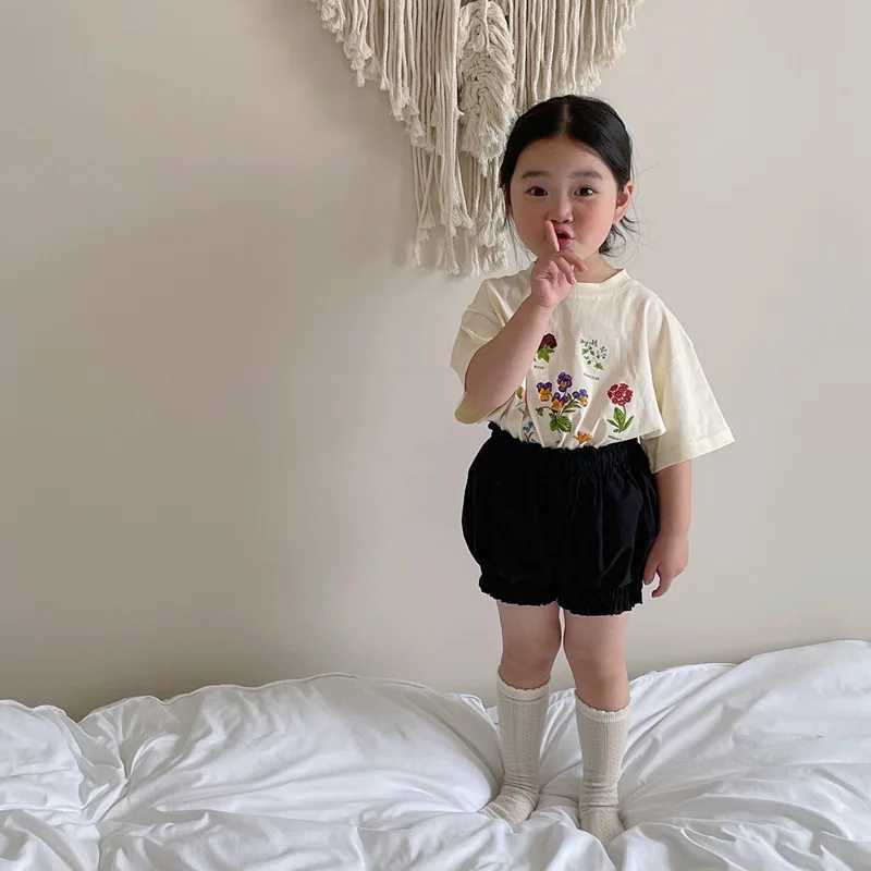 2152B Childrens T-shirt 2022 Summer Childrens Short sleeved Cartoon Top Boys and Girls Rabbit Flower Printed T-shirtT250320