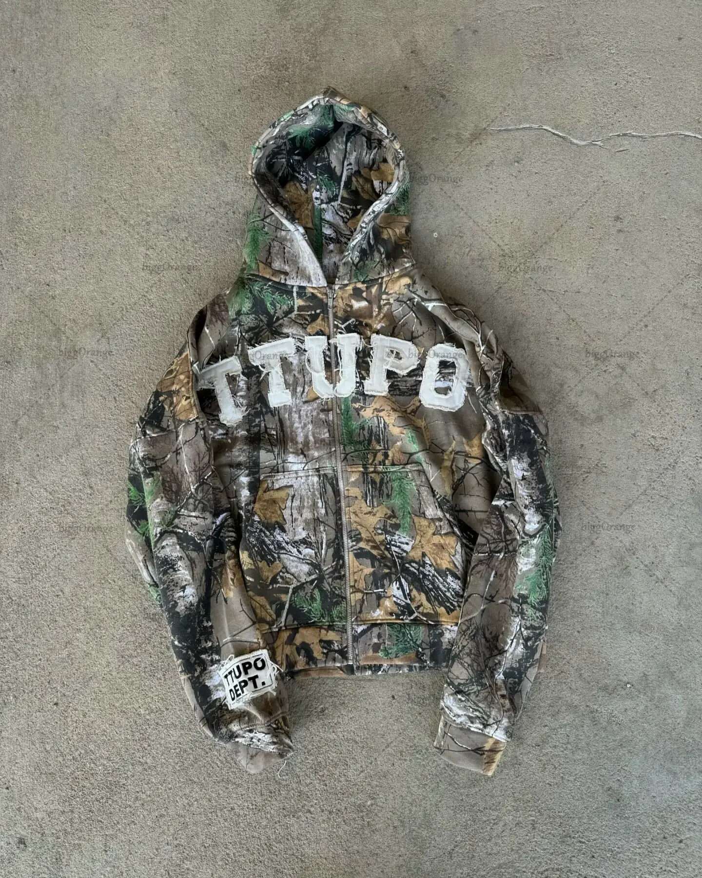 Letter Embroidered Camouflage Distressed Hoodie Women Y2k Streetwear American Casual High Street Fashion Zipper Sweatshirt 2024