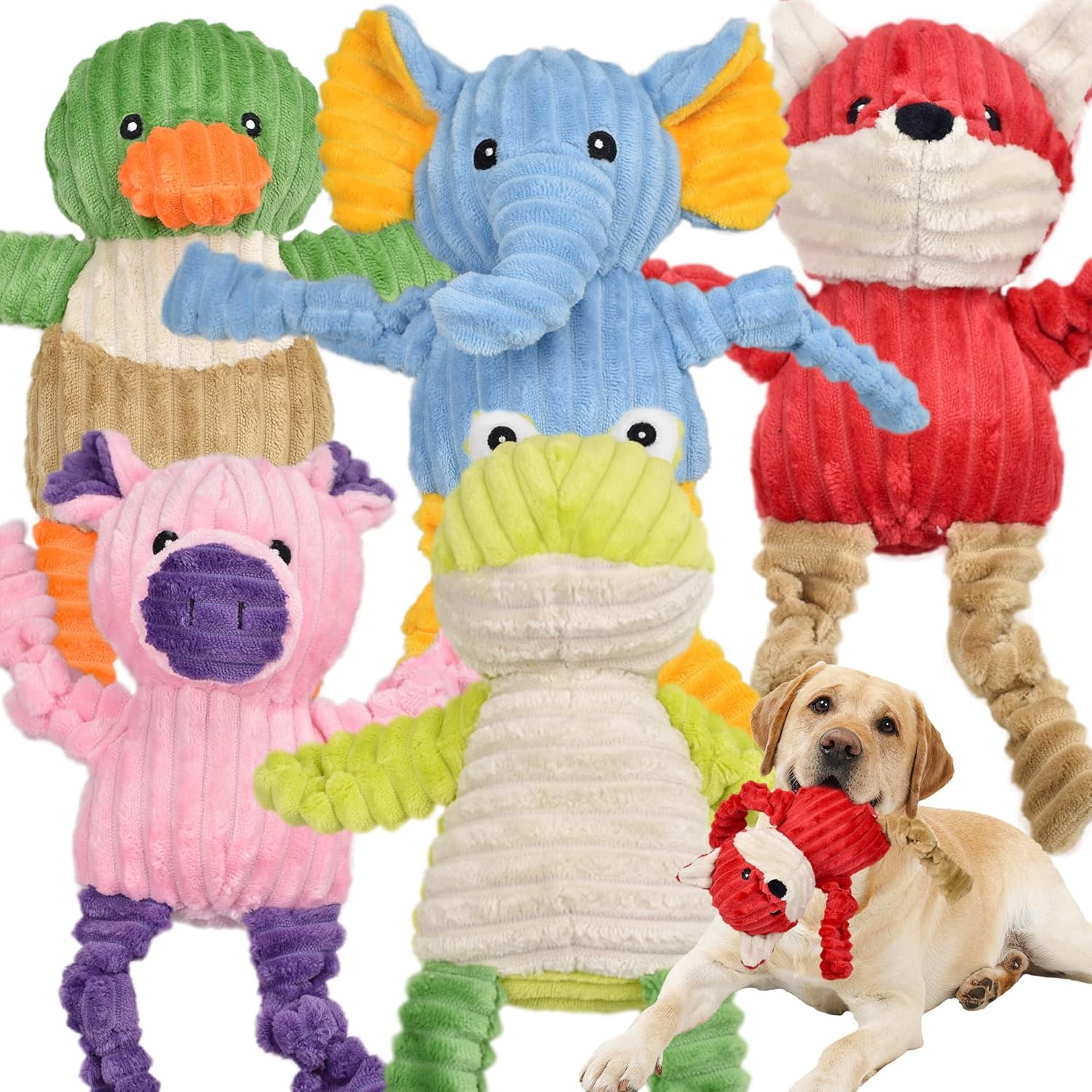 5 Pack Tough Dog Toys - Stuffed Squeaky Dog Toys Assortment, Plush Animal Dog Toy Value Bundle for Small, Medium, and Large Dogs, Puppy Pet Toys to Ke