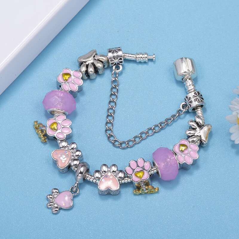 New Fashion Brand Charm Bracelets Fits DIY Pink Dog Paw Beads Bracelet Bangles For Women Men Kids Bijoux Pulseras Jewelry Gift