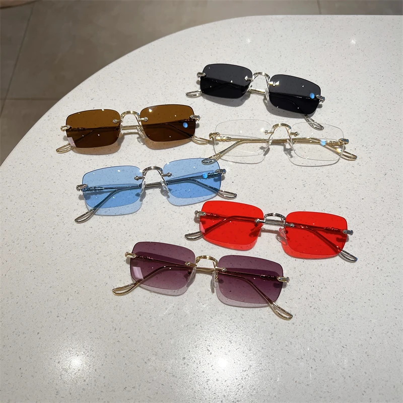 KAMMPT Rimless Rectangle Sunglasses Men Women Fashion in Vintage Shades Eyewear Ocean Lenses Sun Glasses 250320