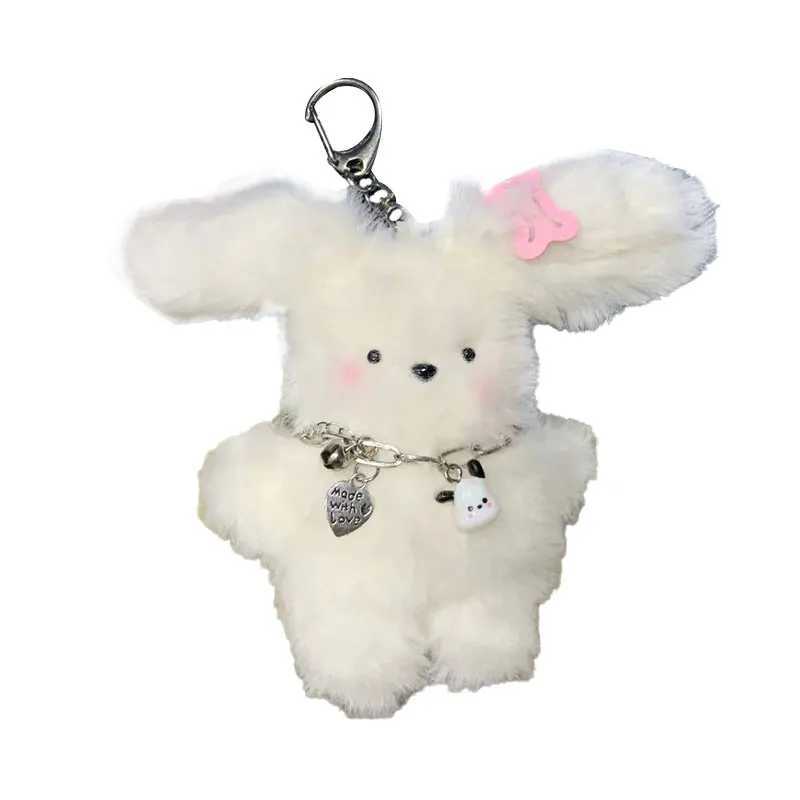 Flight Rabbit puppy keychain with necklace and hair cute plush doll bag charming girl heart set keychainXJ250319