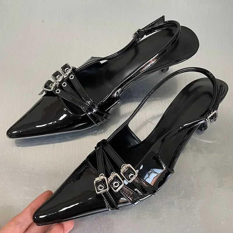 Summer New Women Fashion Sexy Party Punk Goth Pointed Toe High Heel Shoes Woman Leather Pu Footwear Buckle Strap SandalsC250319