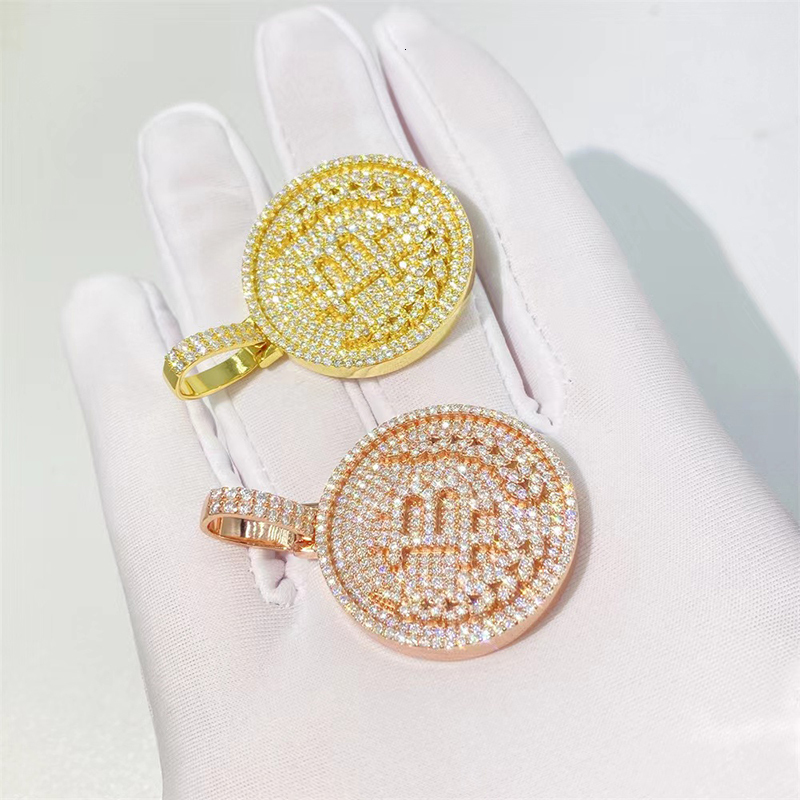 Iced Out Moissanite Bitcoin Pendant S925 Sterling Silver Full D Color Moissanite Hiphop Cuban Pendant Pass Tester 16k Gold Gift