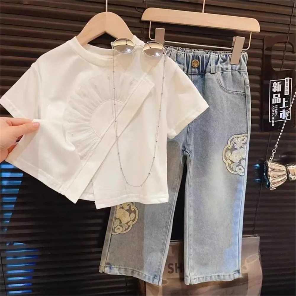 Bear Leader 2024 Summer New Korean Girls Clothes Solid Color Ruffle Short Sleeve Round Neck Casual T-shirt Childrens ClothingT250320