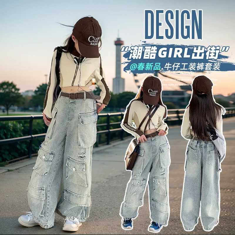2024 Vintage Baggy Work Jeans Causal Wide Leg Trousers Girl Grunge Washed Multiple Pockets Denim Cargo Pants Low Rise SweatwearT2502320