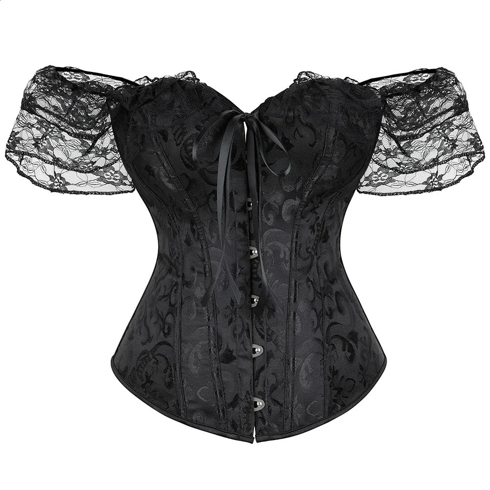 Steampunk Overbust Corset Tops for Women Victorian Vintage Lace Sleeves Chest Binder Bustier Plus Size Lingerie Korset XS-6XL 250319