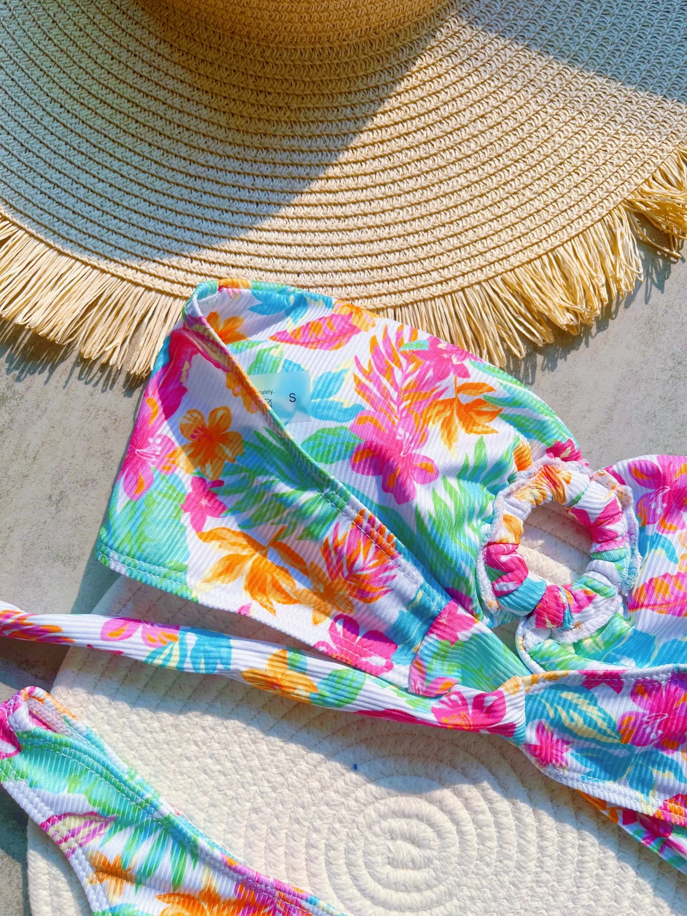 Factory printed Bandeau long leg cut bikini womens swimsuit twopiece set bathroom 250319