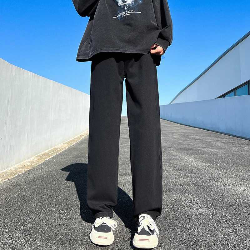 New Mens Denim Wide-leg Pants Korean Style Straight Loose Jeans Street Hip-hop Daily Casual Student Trousers Black Gray BlueT250319