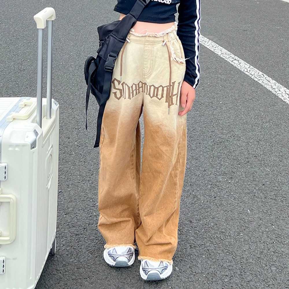Teenage girls fashion gradient long jeans new autumn hot trade elastic waist Trouser cool hip-hop street clothing childrens jeansT250326