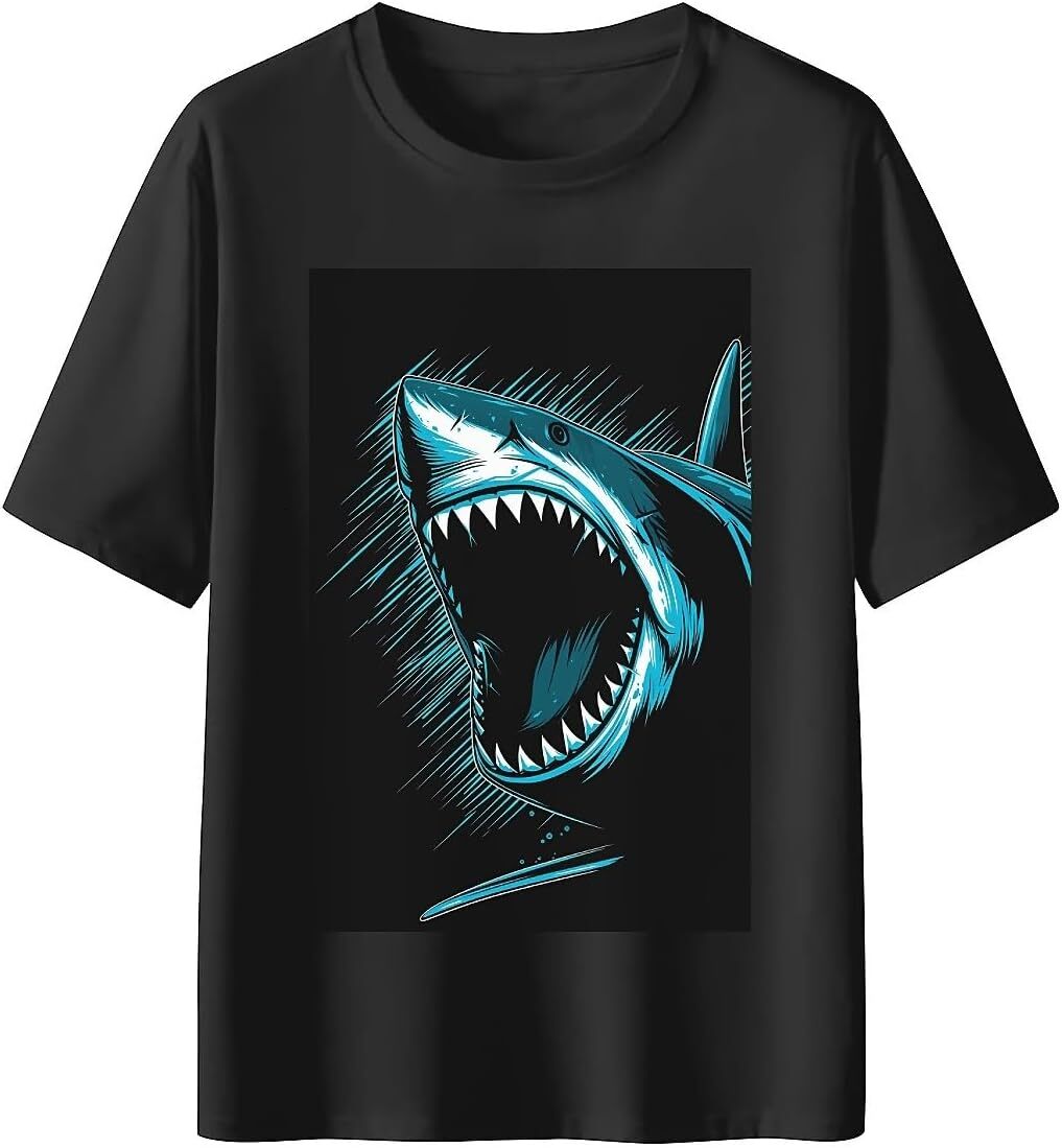 T shirt for Mens Mens Novelty T-Shirts Blue Shark Graphic 2D Print Summer Short Sleeve Graphic Tee Casual Tops Clothes cool