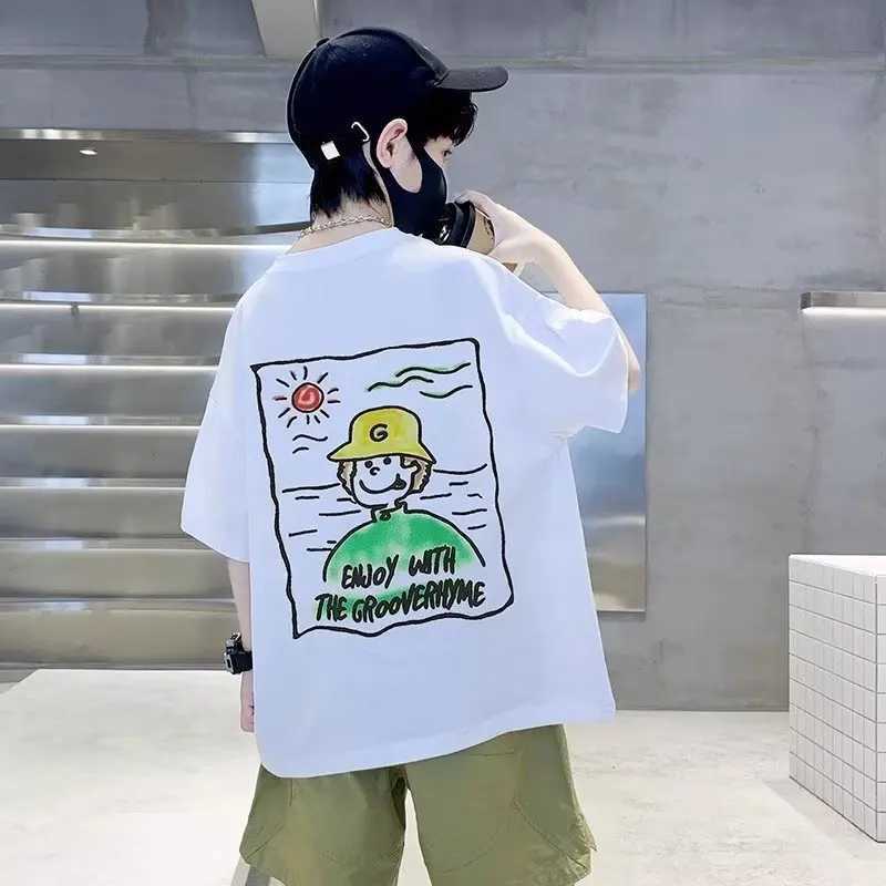 Childrens clothing boys short sleeved T-shirts summer childrens tops big boys summer pure cotton summer trend T-shirtsT250320
