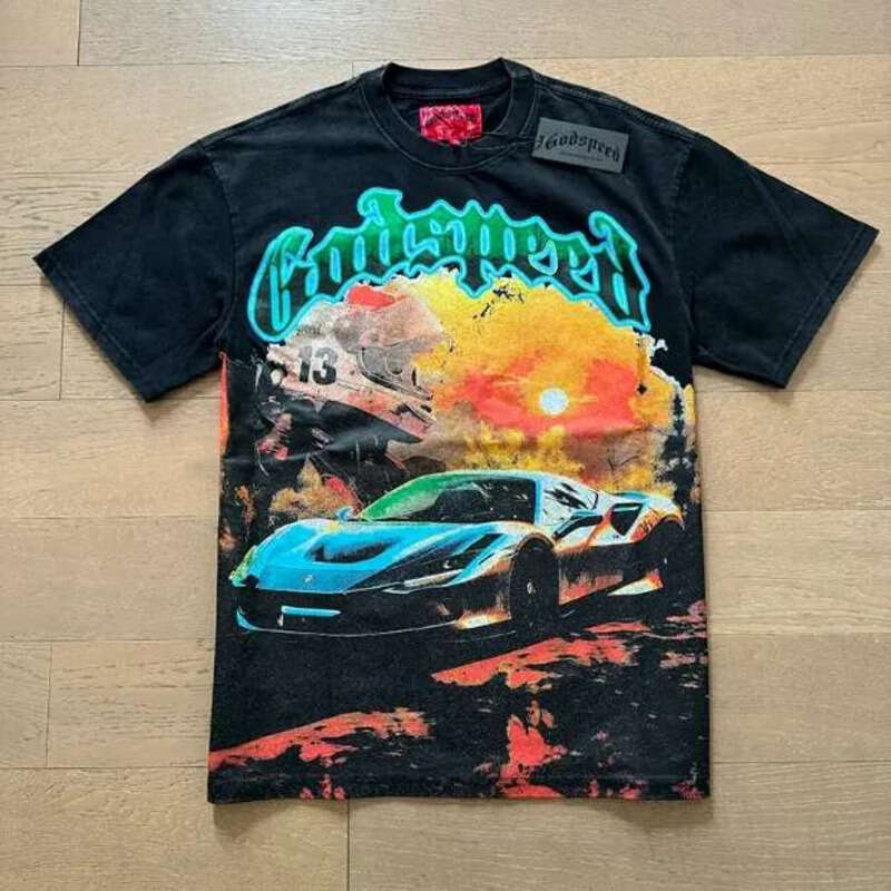 Designer Godspeed Mens Godspeed Mens T Shirt Retro Skull Hipster Fabric Cotton Street Colorful Graffiti Letter Foil All Print Vintage Washed Te