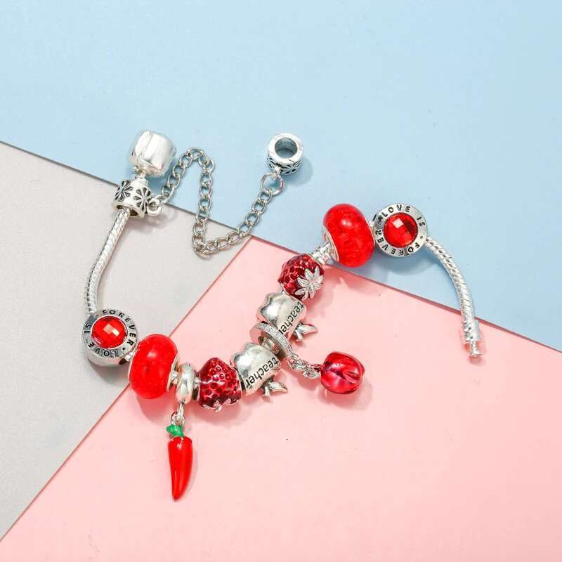 Original Charm Bracelet For Women Red Pepper Beads Pendant DIY Snake Chain Hot Sale Bijoux Pulseras Jewelry Gift Dropshipping