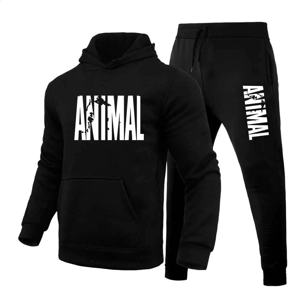 Autumn and Winter Mens Sports Printed Hoodie Set Shirt Animal Wool Zipper Casual 250319