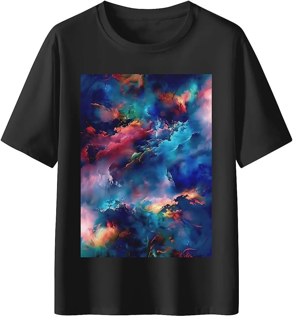T shirt for Mens Mens Novelty T-Shirts Graphic 2D Print Summer Short Sleeve Colorful Clouds Space Shirts Tshirt Graphic Tee Casual Tops Clothes Short 