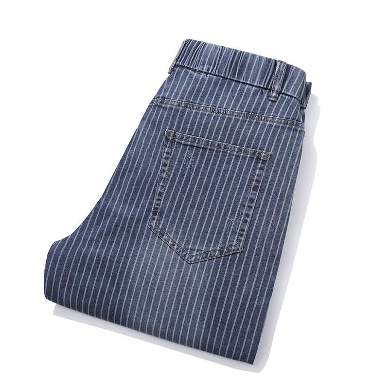 Plus Size 7XL Fashion Stripe Trend Jeans Men's Hip Hop Denim Pants Spring Summer Harem Trousers Men Elastic Waist Bottoms Blue XXXXXL