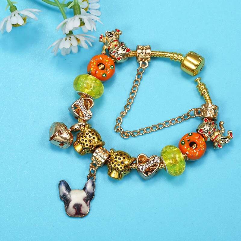 Silver Color Charm Bracelet With Dog & Bone Beads Pendants Bracelets BanglesFor Women Men High-Quality Jewelry Gift Dropshipping