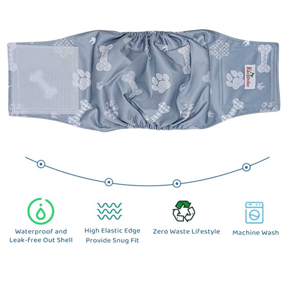 2 packs of washable mens dog diapers cute paw prints reusable pet hygiene pants high absorbency pajamas abdominal belt packaging Y250320