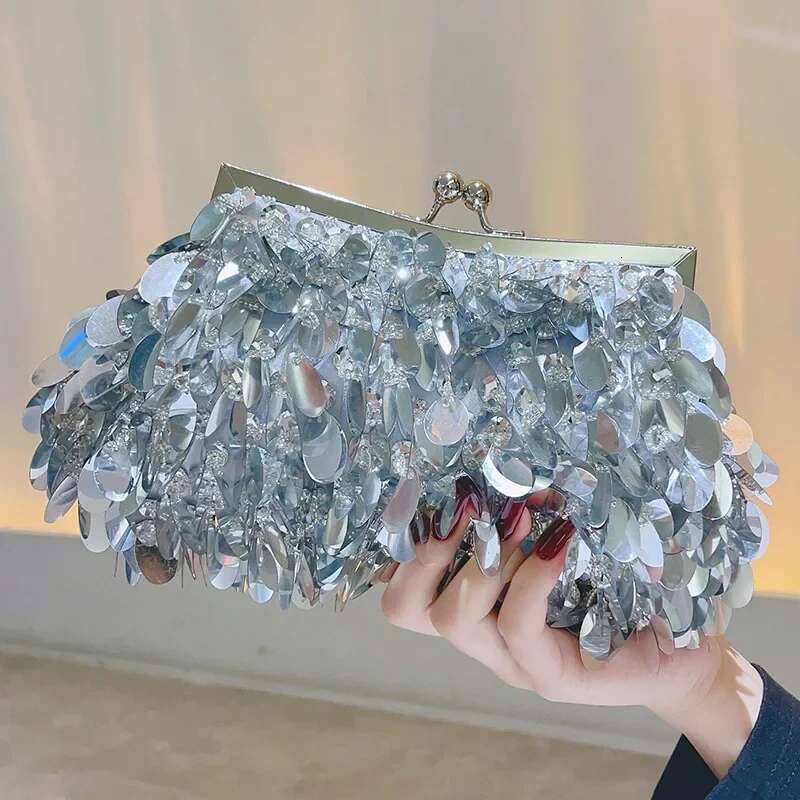 Sier Sequin For Women Evening Prom Shiny Small Purse Fashion Handbag Banquet Shoulder Bag Tail Party Clutch