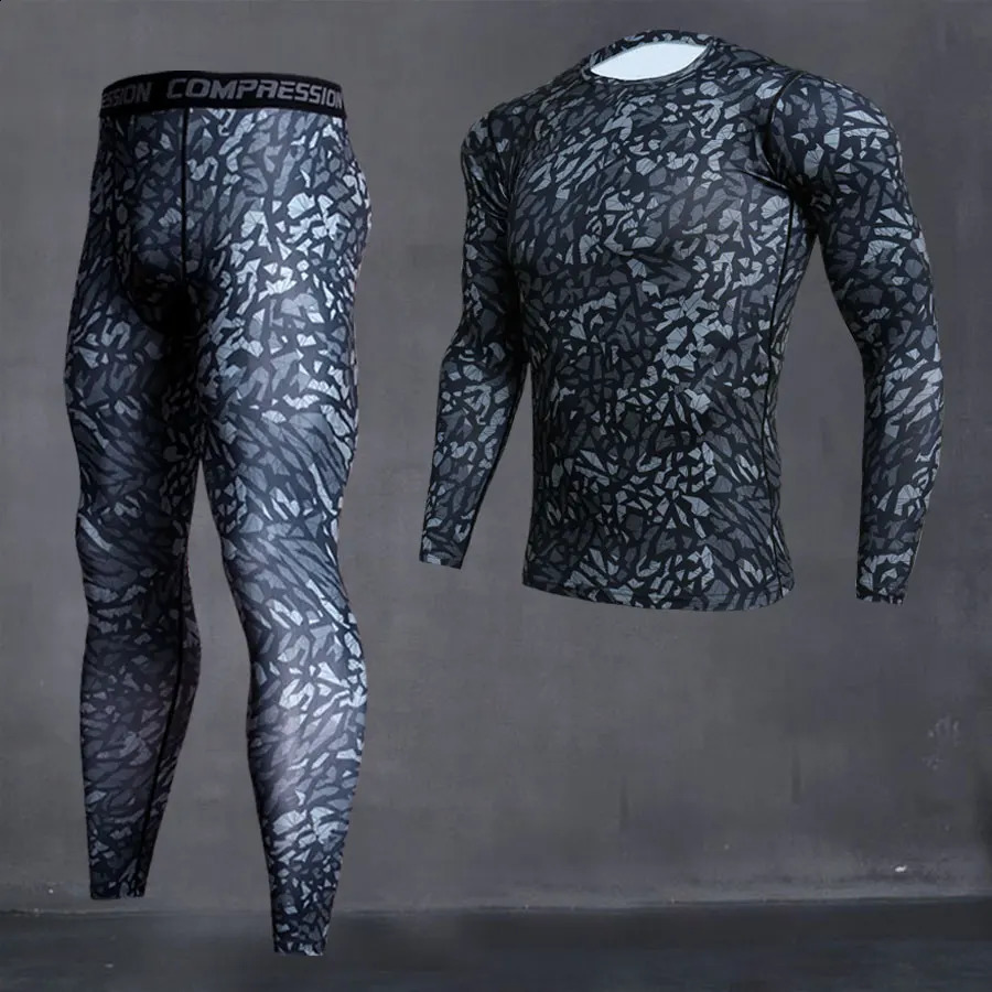 SIZE S-4XL 2pcs / Sets Men Compression Running Jogging Tights Suits Clothes Sport Long T-shirt Pants Gym Fitness Workout Clothes 250319