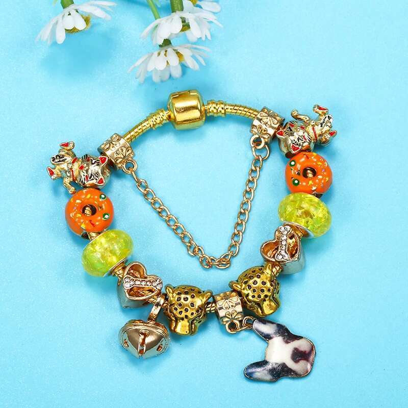 Silver Color Charm Bracelet With Dog & Bone Beads Pendants Bracelets BanglesFor Women Men High-Quality Jewelry Gift Dropshipping