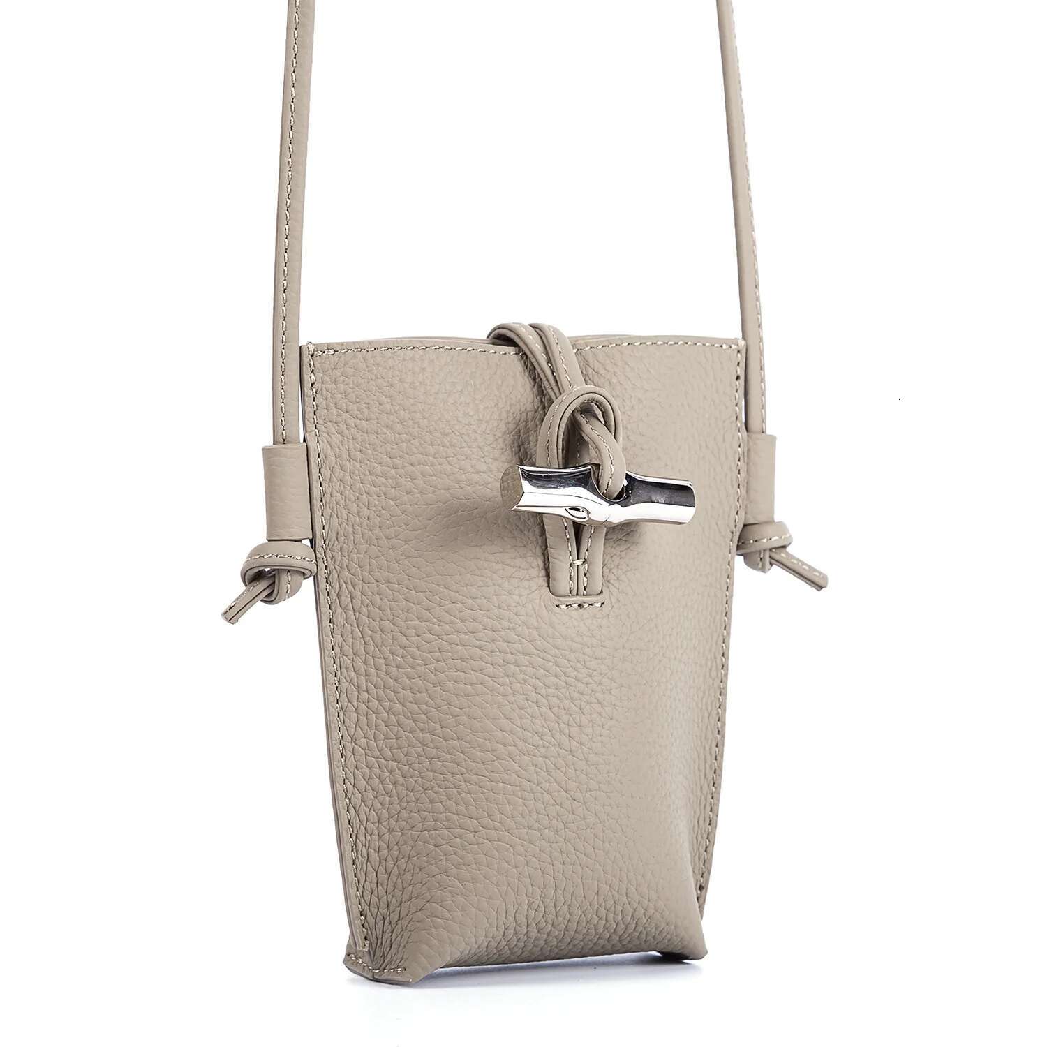 2024 Bamboo Buckle Mobile Phone Cross-Border First Layer Cowhide Lightweight Shoulder Mini Crossbody Bag Female