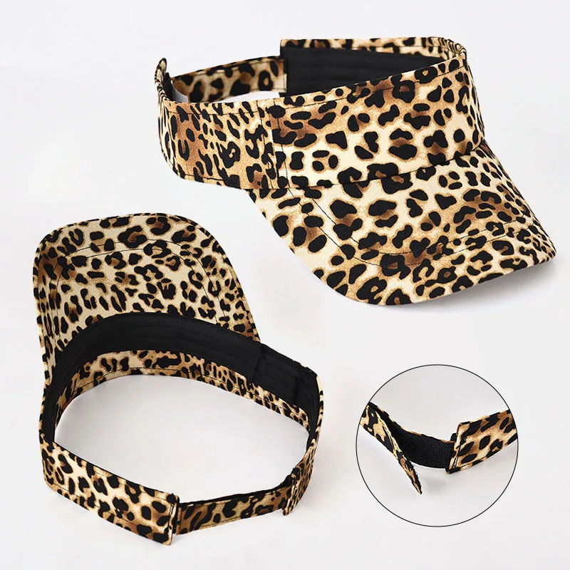 Vintage Leopard Print Sunshade Hat for Women Summer Sports Tennis Golf Hats Outdoor Breathable Empty Top Sun Visors 250320