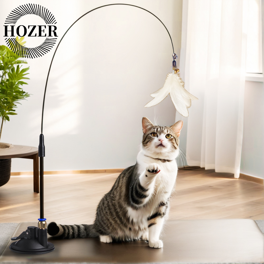 Cat Toy Cat Teaser Stick With Bell Extended Rod Suction Cup Self High And Durable Bite Teaser Tool Replaceable Feather Head