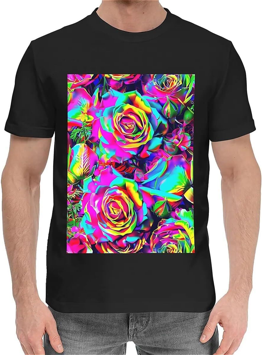 T shirt for Mens Mens Novelty T-Shirts Graphic 2D Print Summer Short Sleeve Colorful Flowers Roses Shirts Tshirt Graphic Tee Casual Tops Clothes Short