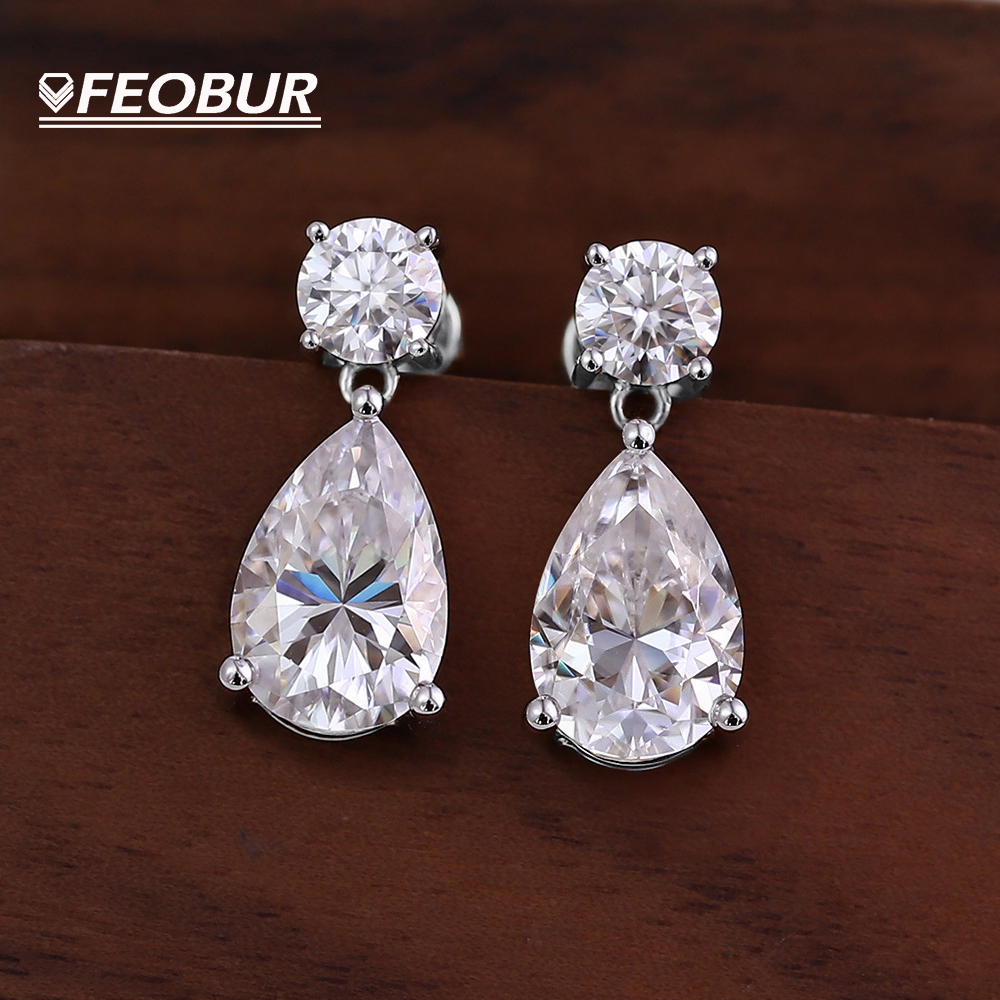 Certified 19cttw Waterdrop Moissanite Drop Earrings for Women 925 Sterling Silver Pear Cut Diamond Stud Earring Bride Jewelry