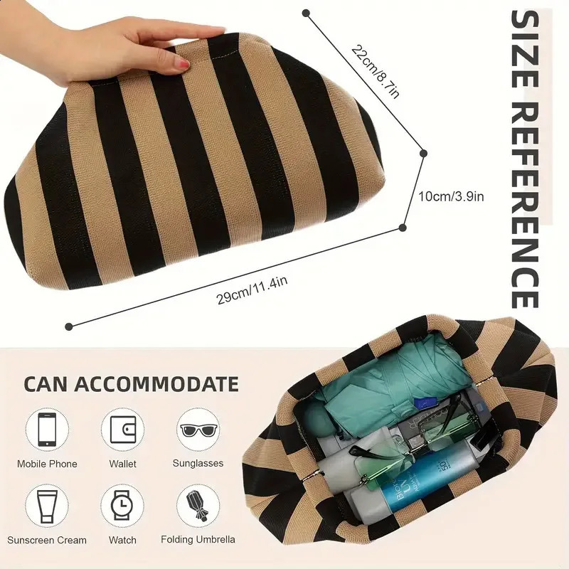 Summer beach clutch bag womens crocheted handbag wallet knitted garbage pleated cute cloud leisure color lock 250317