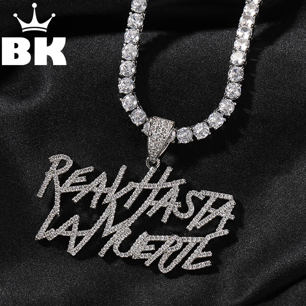 Signature Real Hasta La Muerte Pendant Necklace Two Row Letters Hip Hop Iced Out 5A CZ Capital Initial Anuel AAs Iconic Style 250320
