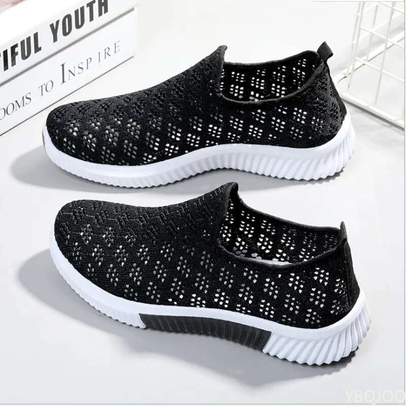 2022 New Fashion Women Mesh Sports Shoes Breathable Flats Soft Sole Casual Sneakers