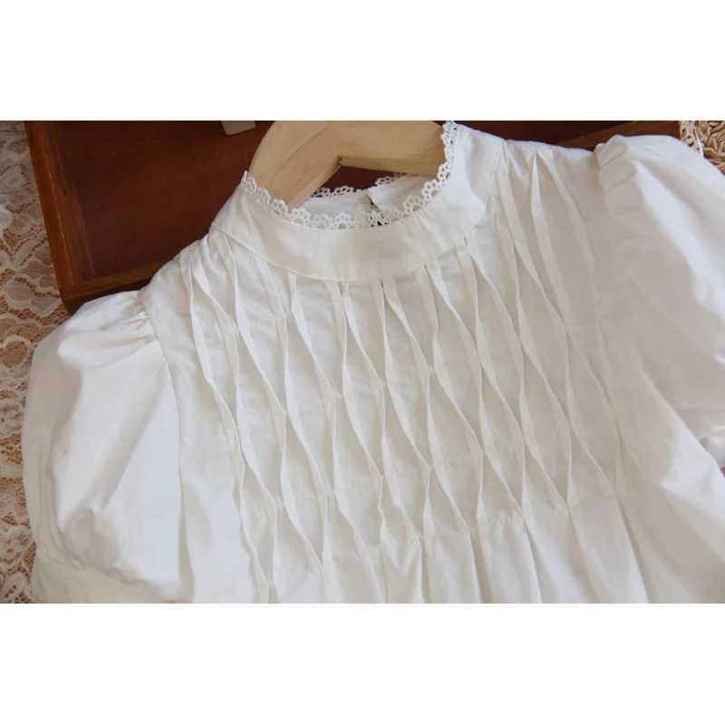 Girl Summer White Shirt Cotton Korean Lace Collar Top Preschool Fashion Childrens Short sleeved T-shirt 4 8 12 14 16T250320