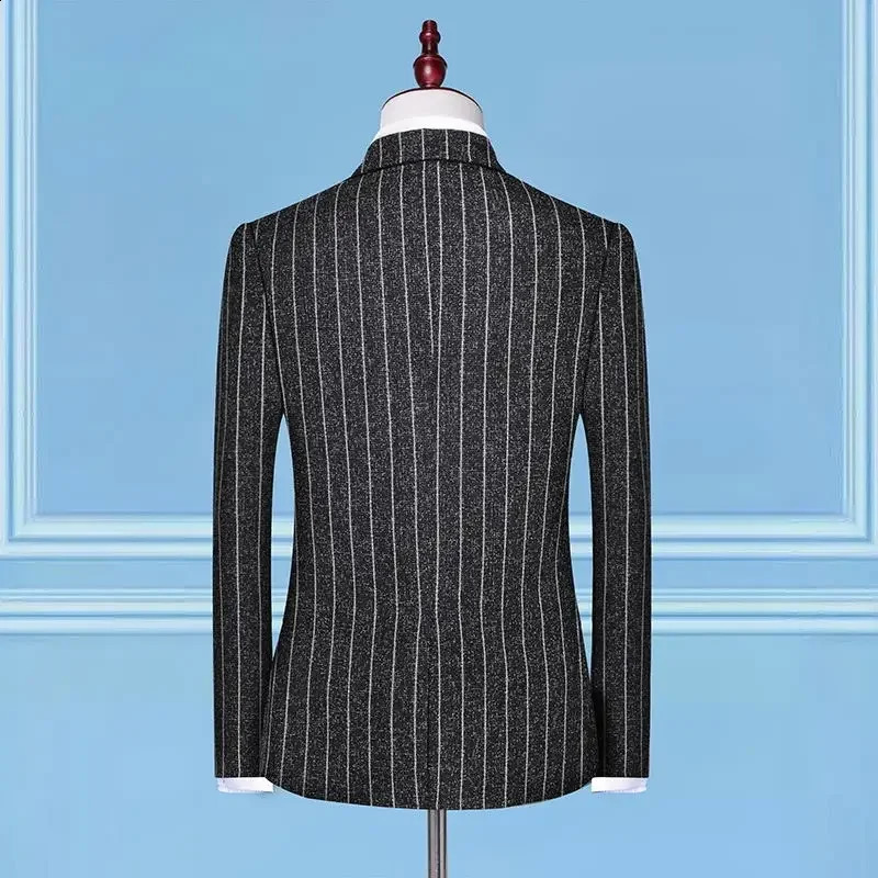 High Quality suit Vest Trousers Single Button Fashion Business Vertical Stripe Gentleman Suit Korean Threepiece 250311
