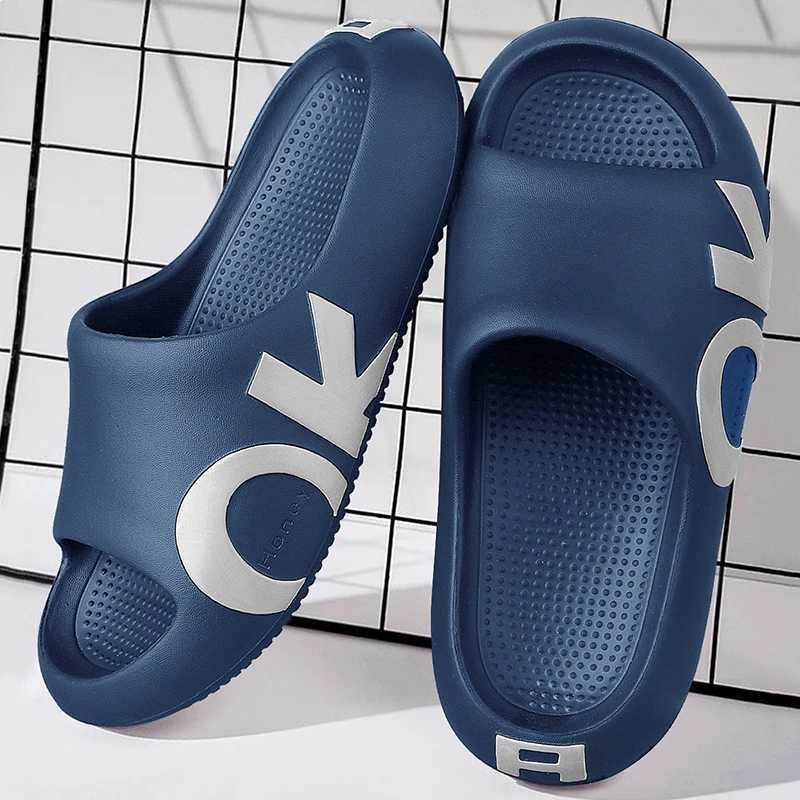 Mens sandals and sliders printed with letters casual and durable non slip open toe thick sole slider suitable for entry Y250320
