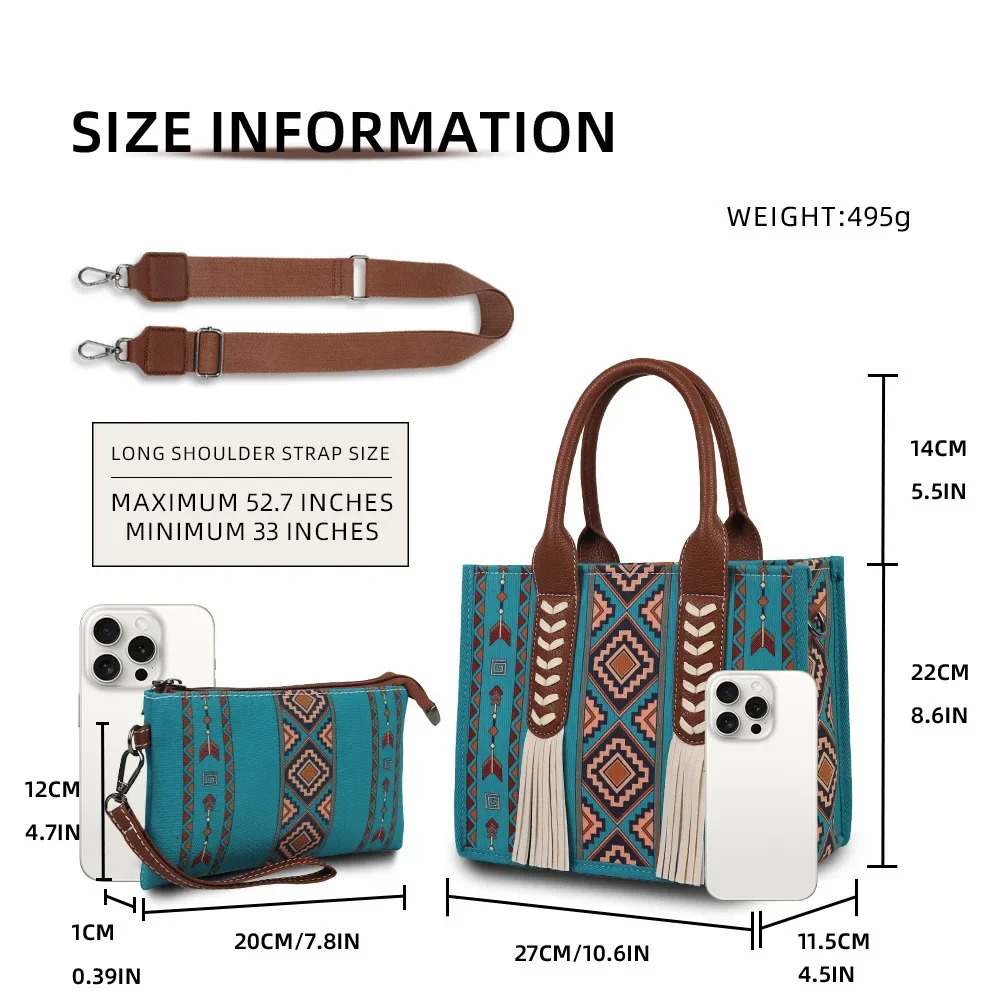 Cross-Border Stock Bohemian Ethnic Style Fringed Unique Mother-Child Canvas Tote Bag Lions Den Bag for ATV UTV Storage R250320