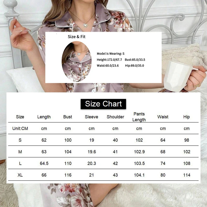 Womens Satin Pajamas 2 Piece Autumn Short Sleeve Top Long Pants Pj Sets Silky Sleepwear Loungewear for Ladies Home Clothes 250320