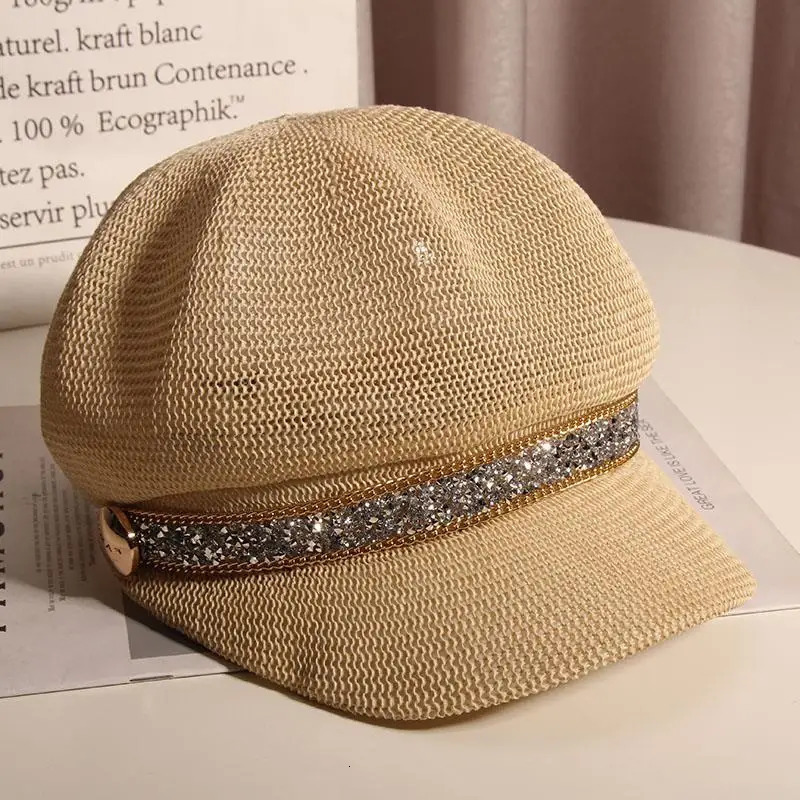 Breathable Octagonal Hats For Women Ladies Summer Shining Hollow Mesh sboy Cap Painter Beret Sun Straw Hat Boinas Para Mujer 250320