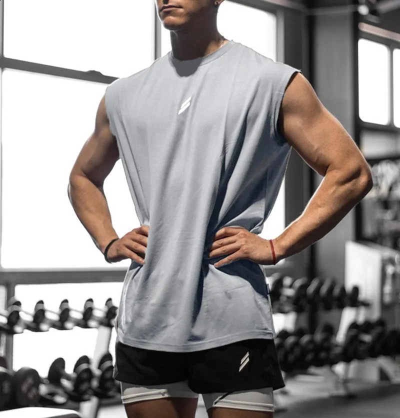 Summer Fitness Sports Tank Top Mens Breathable Loose Mesh Training Sleeveless Tshirt Quick Drying vest men Clothing 250319