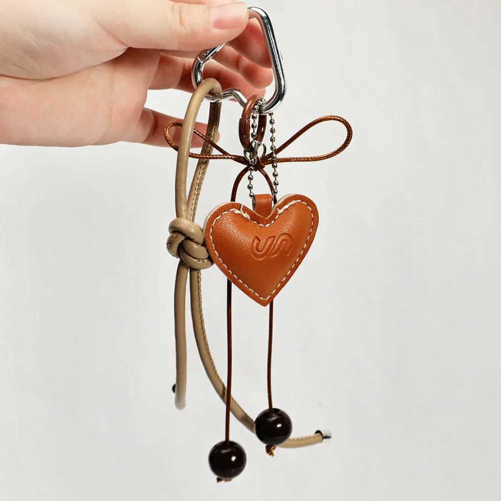 Y2k Leather Rope Keychain Cherry Bow Cute Pericardium Pendant 3D Creative Cartoon Keychain Anti Loss Phone Hanging RopeXJ250319