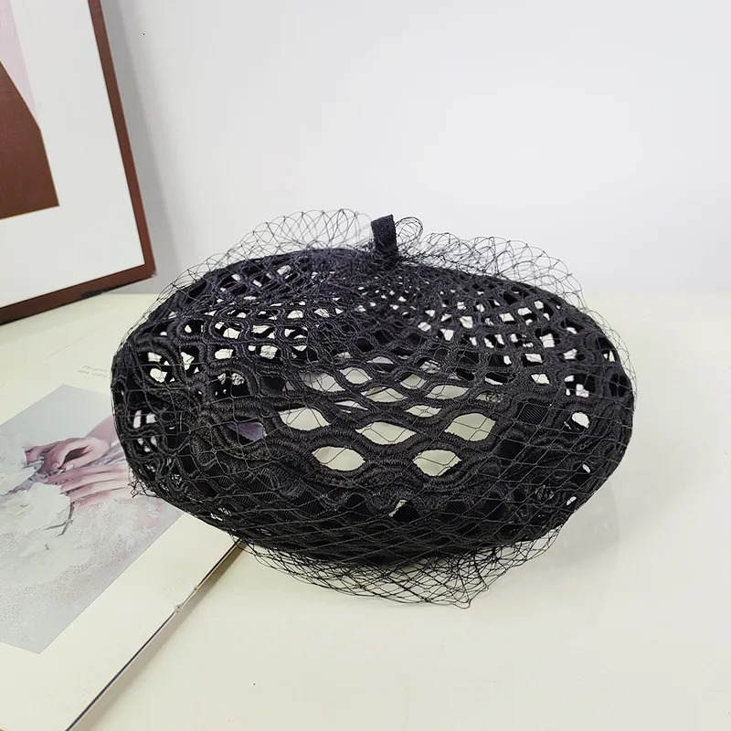 04-my ins chic Elegant mesh hollow n lady beret cap women Leisure painter hat 250320