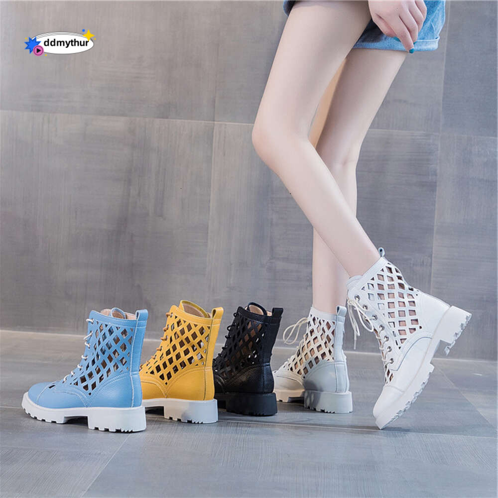 2024 Summer New Cool Candy Color Colored Large Size Women's Hollow out Thin Martin Boots ddmythur