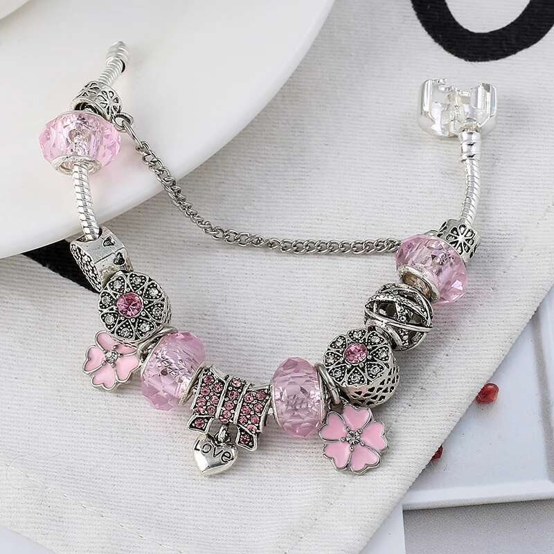 Vintage Silver Color Charm Bracelets With Love Key Pendant DIY Brand Bracelets For Women Gift Dropshipping
