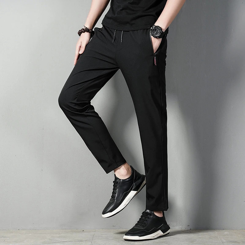 Summer mens casual pants slim suitable for thin Korean version ice silk Jinlun sports straight tube quick drying 250320