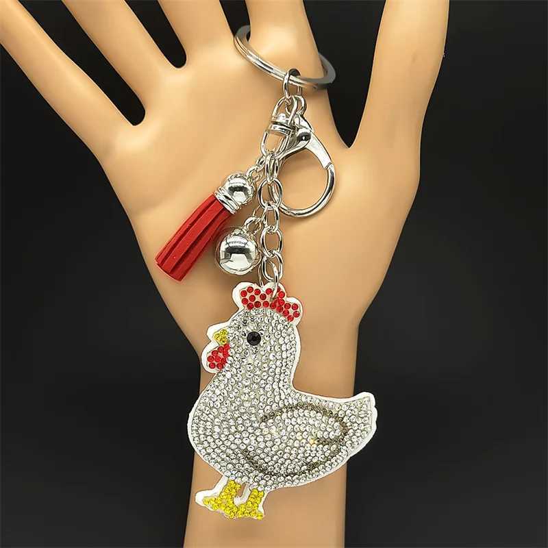 Cute Hen Chicken Egg Producer Keyring For Women Men Stainless Steel White Tassel People Friends Keychain Bag Jewelry GiftsXJ250319
